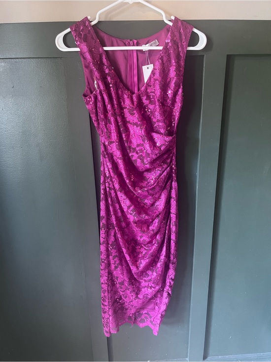 Goddess Dresses & Skirts - Goddess Fuchsia Lace Midi Dress with V-Neck
